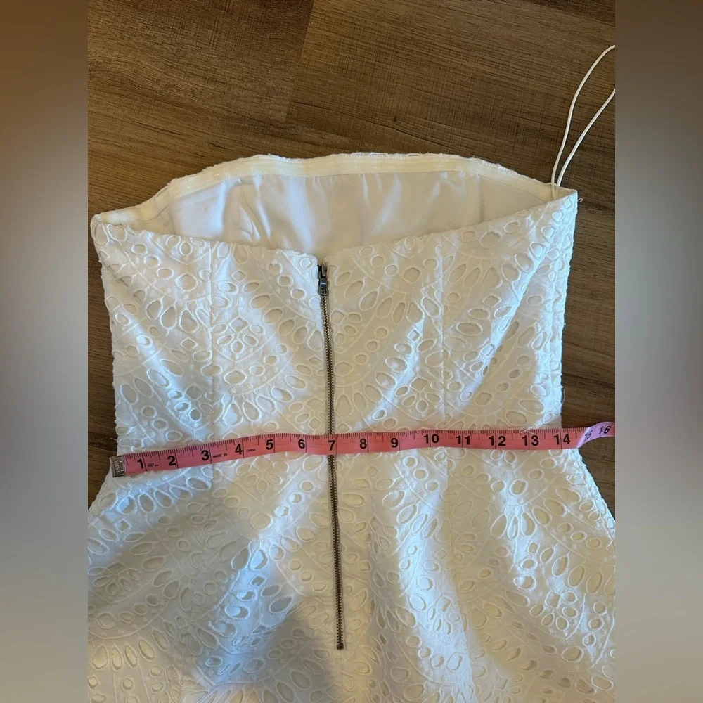 Alice + Olivia White Strapless Fit & Flare Eyelet Lace Mini Dress - Picture 13 of 13